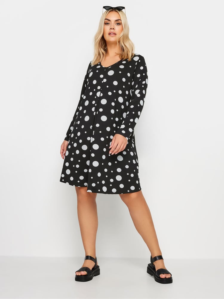 Yours Curve Black Dot Printed Mini Dress - Image 1 of 4