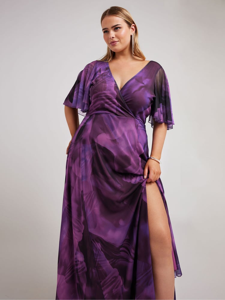 Yours Curve Purple London Abstract Wrap Maxi Dress - Image 1 of 5