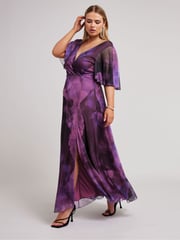 Yours Curve Purple London Abstract Wrap Maxi Dress - Image 2 of 5