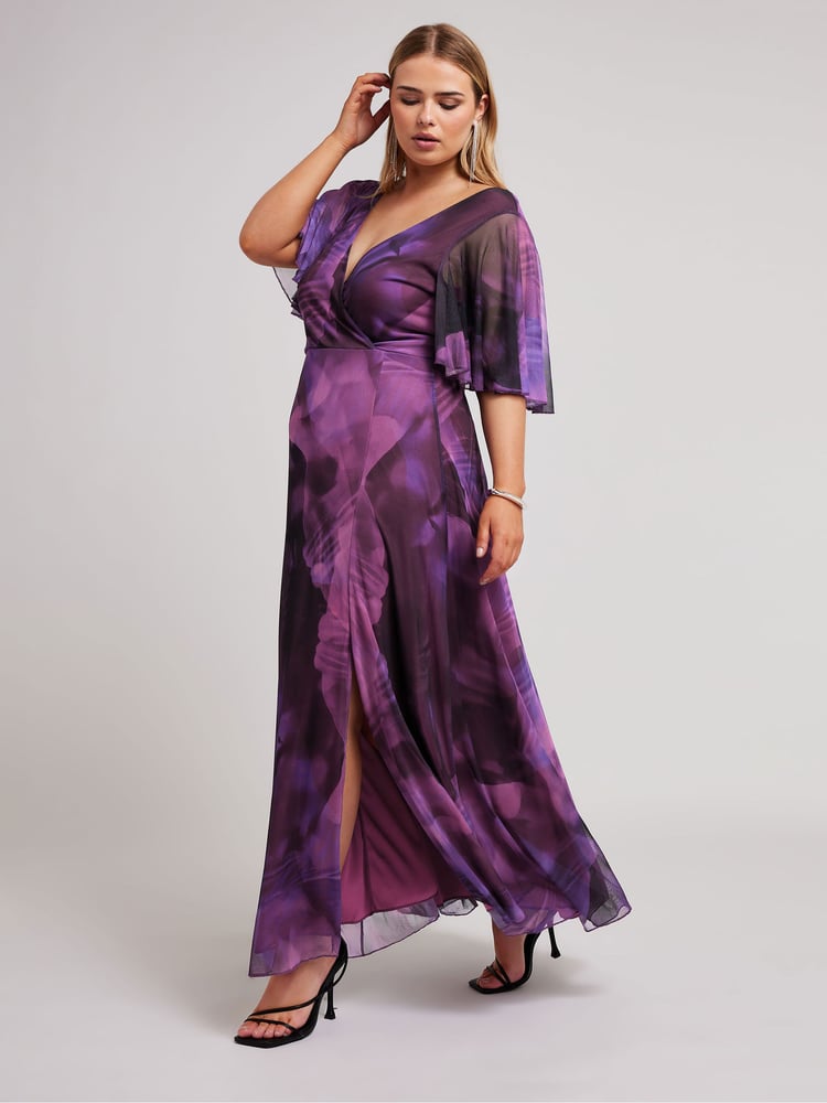 Yours Curve Purple London Abstract Wrap Maxi Dress - Image 2 of 5