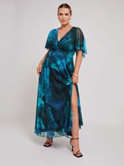 Yours Curve Blue London Abstract Wrap Maxi Dress - Image 1 of 5