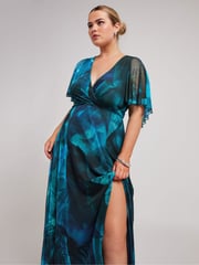 Yours Curve Blue London Abstract Wrap Maxi Dress - Image 2 of 5