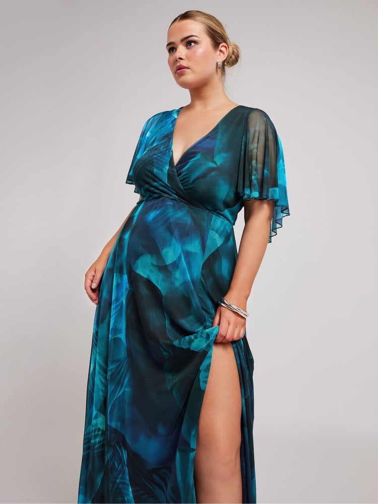 Yours Curve Blue London Abstract Wrap Maxi Dress - Image 2 of 5