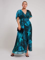 Yours Curve Blue London Abstract Wrap Maxi Dress - Image 4 of 5