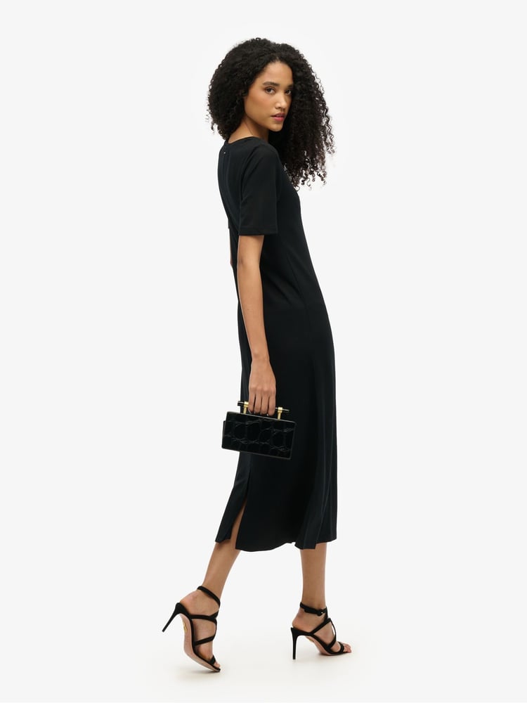 Superdry Black Short Sleeve V-Neck Midi Jersey 100% Cotton. Dress - Image 2 of 6