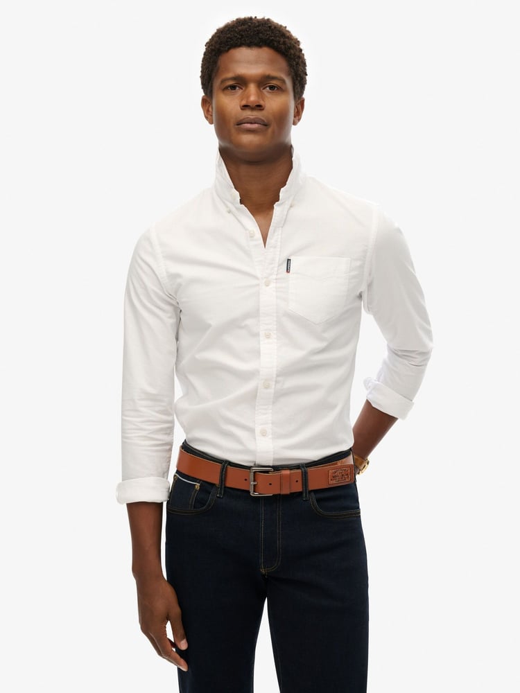 Superdry White 100% Cotton Essentials Oxford Shirt - Image 1 of 6