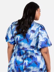 Lovedrobe Blue Satin Faunctional Wrap Puff Sleeve Midaxi Dress - Image 4 of 6