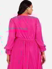 Loveabode Pink Plisse Long Sleeve Wrap Midaxi Dress - Image 4 of 5