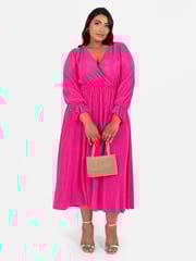 Loveabode Pink Plisse Long Sleeve Wrap Midaxi Dress - Image 5 of 5