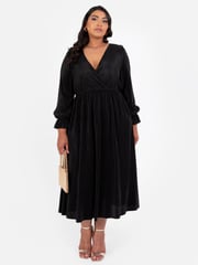Plisse Long Sleeve Wrap Midaxi Dress - Image 1 of 5