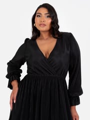 Plisse Long Sleeve Wrap Midaxi Dress - Image 3 of 5