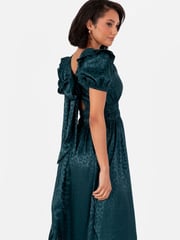 Lovedrobe Green Satin Jacquard Shirring Waist Wrap Front Maxi Dress - Image 3 of 5
