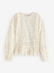 Cream Sheer Lace High Neck Blouse - Image 4 of 6