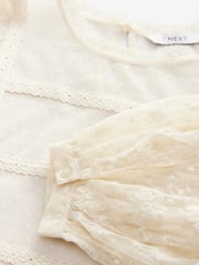 Cream Sheer Lace High Neck Blouse - Image 5 of 6