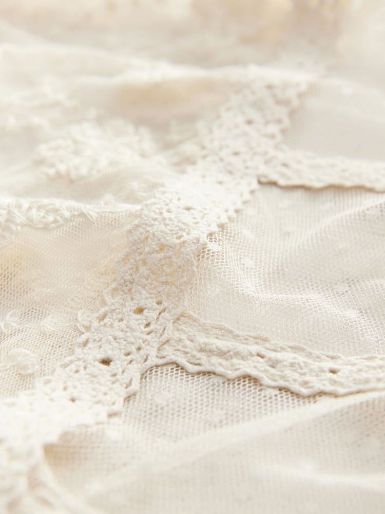 Cream Sheer Lace High Neck Blouse - Image 6 of 6