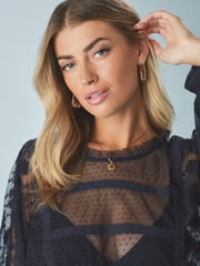 Navy Sheer Lace High Neck Blouse - Image 4 of 5