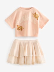 Peach Pink 100% Cotton T-Shirt & Skirt Set (3mths-7yrs) - Image 5 of 8