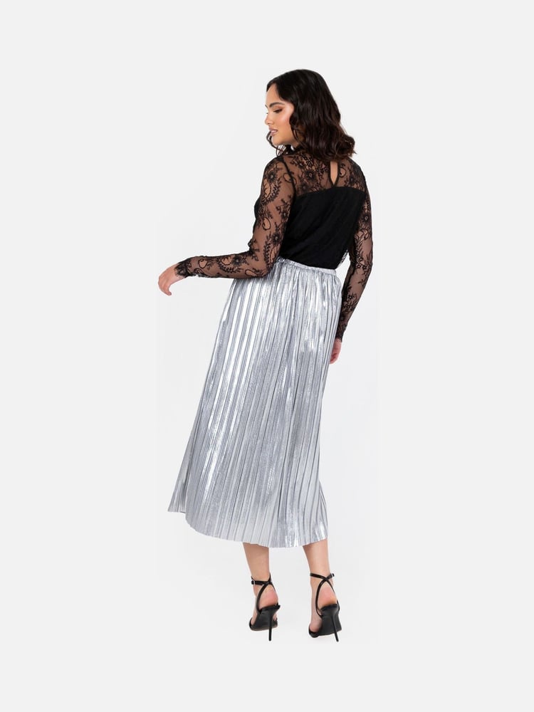 Lovedrobe Pleated Metallic Midi Skirt - Image 2 of 6