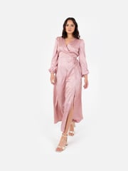Lovedrobe Pink Wrap Front Long Sleeve Midaxi Dress - Image 4 of 5