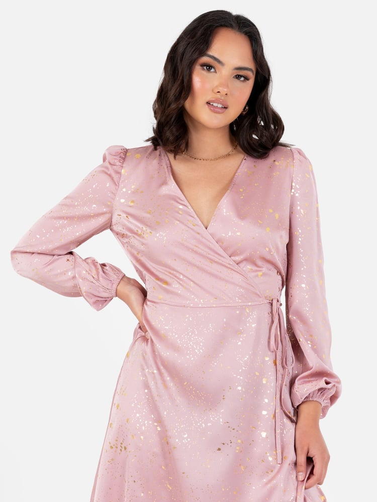 Lovedrobe Pink Wrap Front Long Sleeve Midaxi Dress - Image 5 of 5