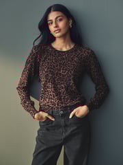 Animal Burgundy Crew Neck Long Sleeve Pattern Knitted Jumper - Image 1 of 8