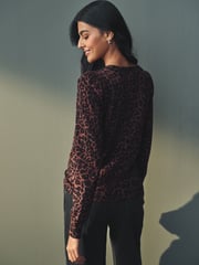Animal Burgundy Crew Neck Long Sleeve Pattern Knitted Jumper - Image 4 of 8