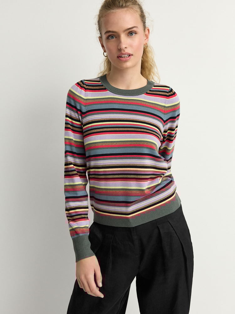 Multi Bright Stripe Crew Neck Long Sleeve Pattern Knitted Jumper - Image 2 of 7