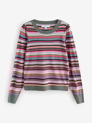 Multi Bright Stripe Crew Neck Long Sleeve Pattern Knitted Jumper - Image 5 of 7