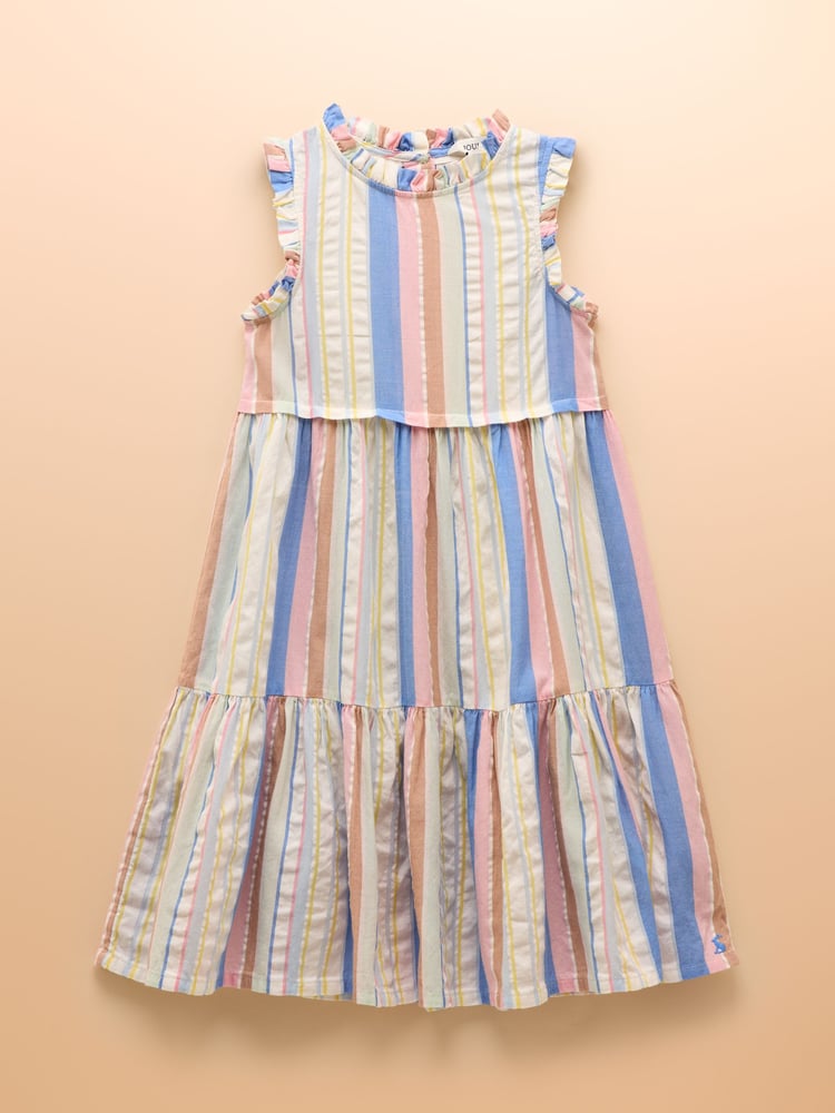 Joules Poppie Blue & Pink Woven Midi Dress - Image 1 of 4