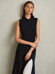 Reiss Black Faro Petite Hybrid Colourblock Midi Dress - Image 1 of 7