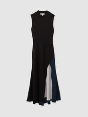 Reiss Black Faro Petite Hybrid Colourblock Midi Dress - Image 2 of 7