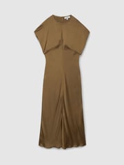 Reiss Khaki Kora Satin Short-Sleeve Midi Dress - Image 2 of 6