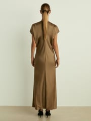 Reiss Khaki Kora Satin Short-Sleeve Midi Dress - Image 5 of 6