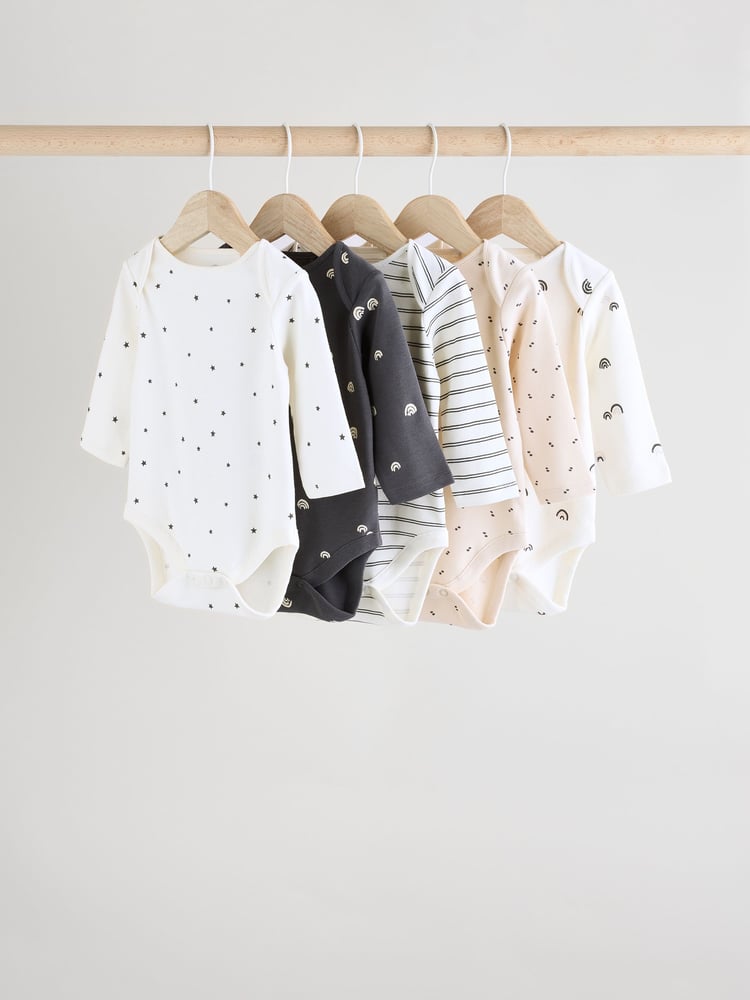 Black and White Baby Long Sleeve Bodysuits 5 Pack - Image 1 of 13