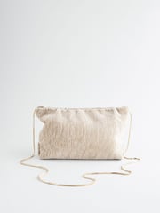 Cream Textured Velvet Snap Clutch - Image 10 of 11
