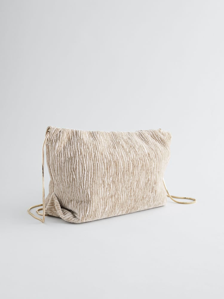 Cream Textured Velvet Snap Clutch - Image 11 of 11