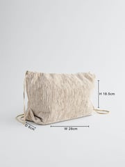 Cream Textured Velvet Snap Clutch - Image 4 of 11