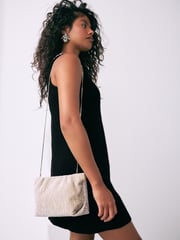 Cream Textured Velvet Snap Clutch - Image 5 of 11