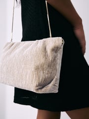 Cream Textured Velvet Snap Clutch - Image 6 of 11