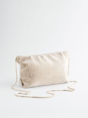 Cream Textured Velvet Snap Clutch - Image 7 of 11