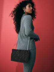 Black Textured Velvet Snap Clutch - Image 2 of 9