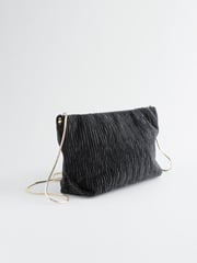 Black Textured Velvet Snap Clutch - Image 5 of 9