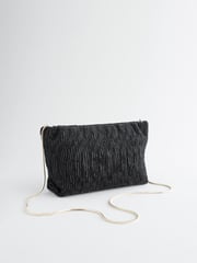 Black Textured Velvet Snap Clutch - Image 6 of 9