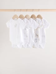 White Baby Animal Print Short Sleeve Bodysuits 5 Pack - Image 1 of 13
