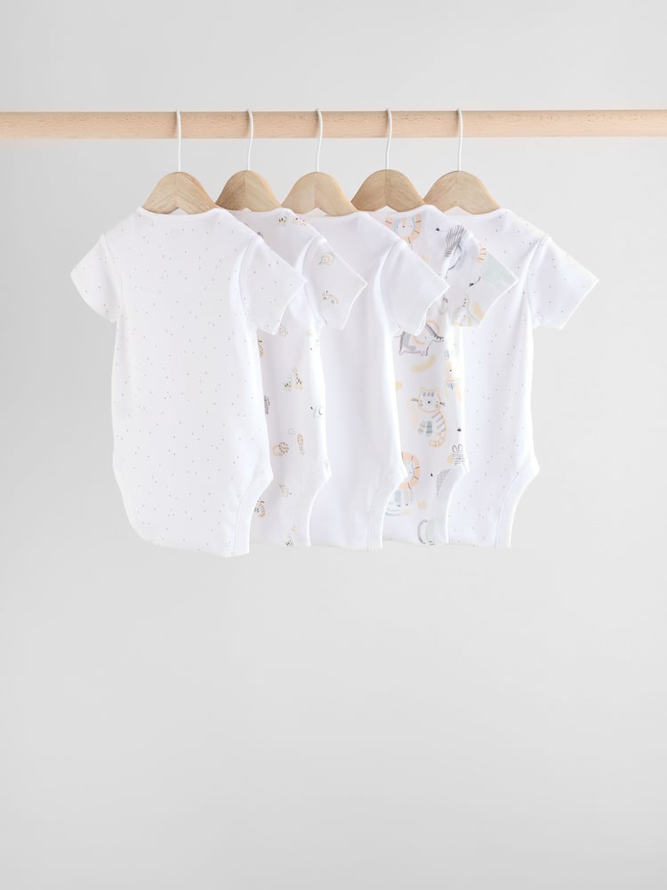 White Baby Animal Print Short Sleeve Bodysuits 5 Pack - Image 2 of 13