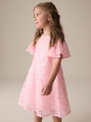 Pink Sparkle Angel Sleeve Sequin Party Dress (3-16yrs) - Image 1 of 9