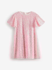 Pink Sparkle Angel Sleeve Sequin Party Dress (3-16yrs) - Image 5 of 9