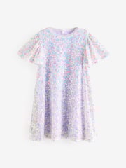Lilac Purple Sparkle Angel Sleeve Sequin Party Dress (3-16yrs) - Image 4 of 7