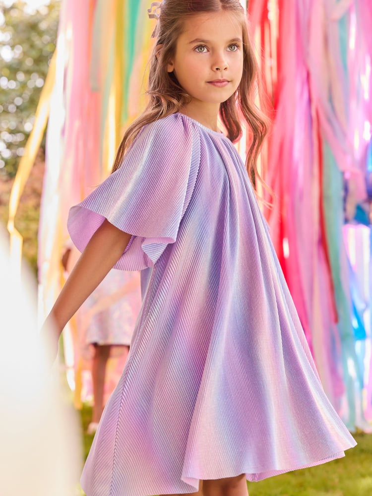 Lilac Purple Rainbow Sparkle Angel Sleeve Party Dress (3-16yrs) - Image 1 of 10