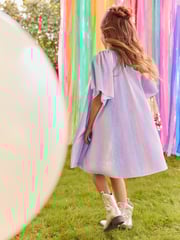 Lilac Purple Rainbow Sparkle Angel Sleeve Party Dress (3-16yrs) - Image 5 of 10
